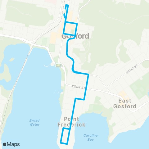 Central Coast Buses Network Point Frederick to Gosford map