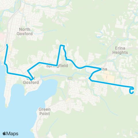 Central Coast Buses Network Springfield to Gosford map