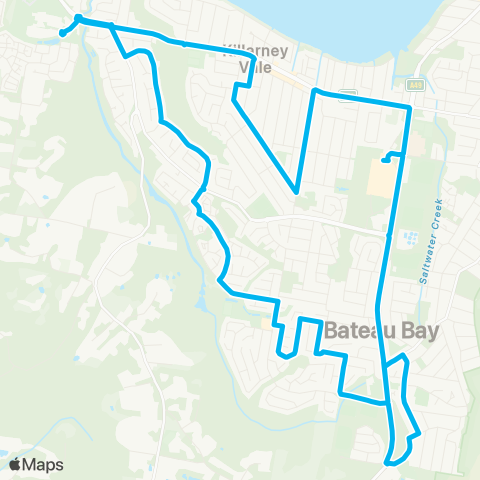 Central Coast Buses Network Mingara to Bay Village via Bateau Bay W map