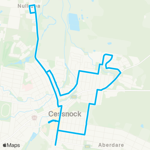 Hunter Buses Network Cessnock to Nulkaba (Loop Service) map