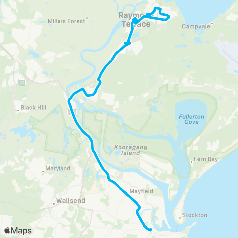 Hunter Buses Network Newcastle Interchange to Raymond Terrace map