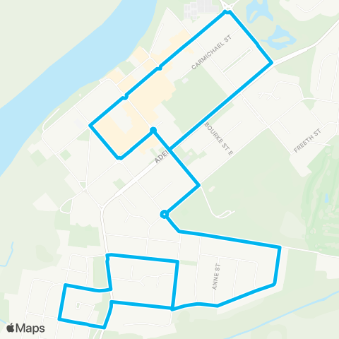 Hunter Buses Network Raymond Ter to Dawson Rd and Kent St (Loop Service) map