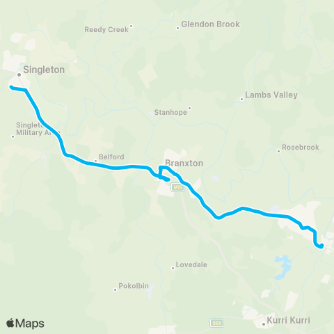 Hunter Buses Network Singleton Sta to Maitland Sta (Exp Service) map