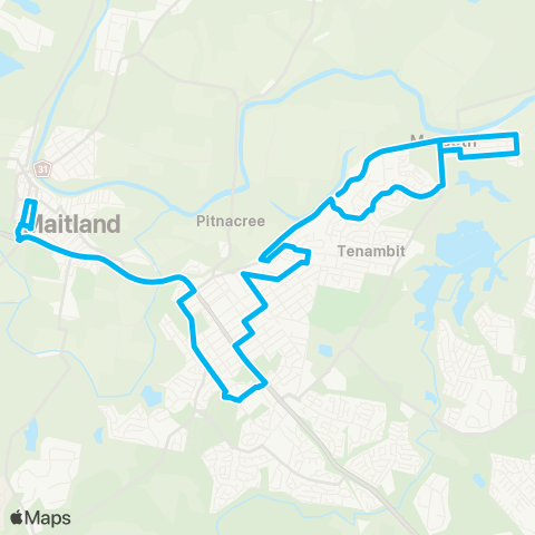 Hunter Buses Network Morpeth to Green Hills Shopping Ctr via Tenambit & E Maitland map