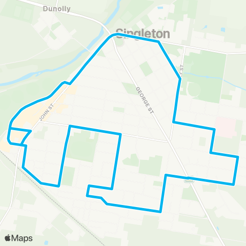 Hunter Buses Network Singleton Square to Hosp via Civic Pk & Sta (Loop Service) map