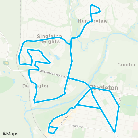 Hunter Buses Network Singleton to Hunterview via Darlington (Loop Service) map