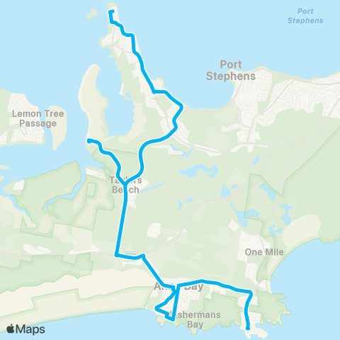 Hunter Buses Network Anna Bay to Soldiers Point map