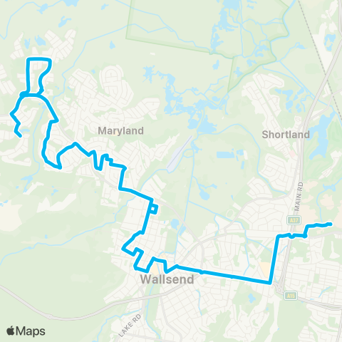 Hunter Buses Network Univ of Newcastle to Fletcher via Wallsend & Maryland map