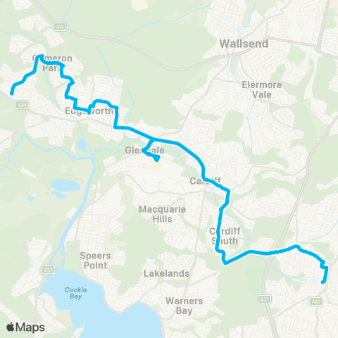 Hunter Buses Network Charlestown to Cameron Park map