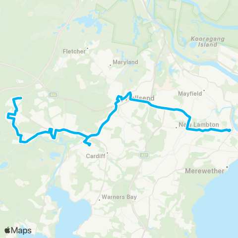 Hunter Buses Network Newcastle to West Wallsend map