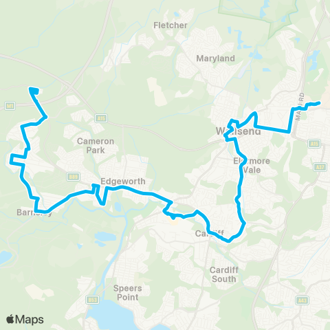 Hunter Buses Network Glendale to West Wallsend map