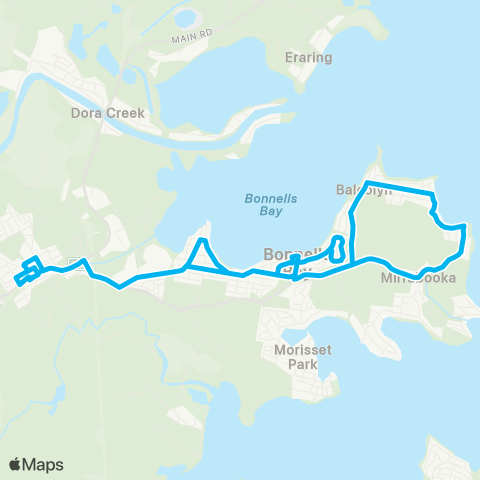 Hunter Buses Network Morisset to Silverwater (Loop Service) map