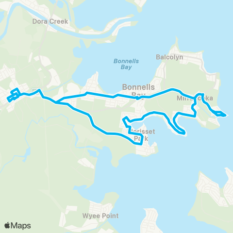 Hunter Buses Network Morisset to Sunshine (Loop Service) map