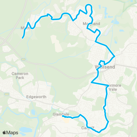 Hunter Buses Network Minmi to Glendale via Maryland, Wallsend & Cardiff map