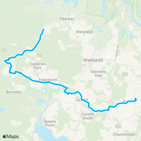 Hunter Buses Network Minmi to Adamstown via Glendale & Kotara map