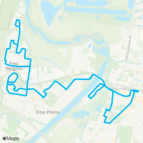 Blue Mountains Buses Network Penrith to Emu Heights (Loop Service) map