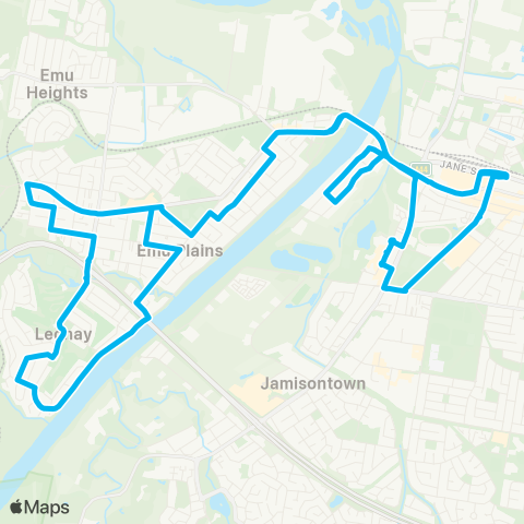 Blue Mountains Buses Network Penrith to Leonay (Loop Service) map