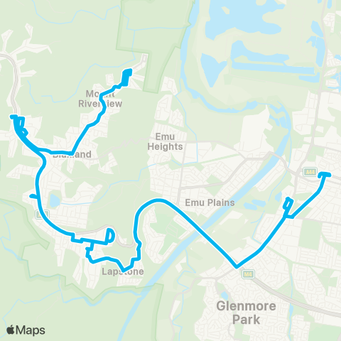 Blue Mountains Buses Network Mount Riverview to Penrith map