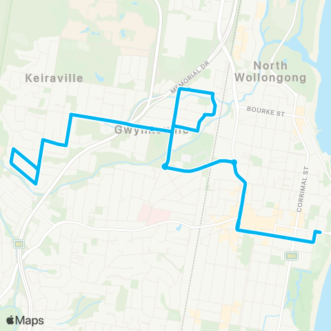 Illawarra Buses Network Wollongong to W Wollongong (Loop Service) map