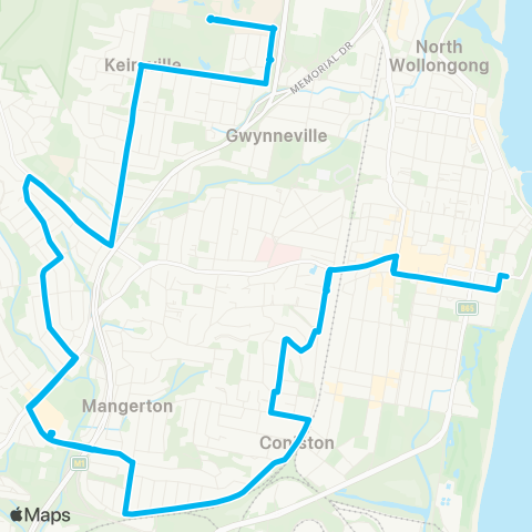 Illawarra Buses Network Wollongong to Wollongong Univ (Loop Service) map