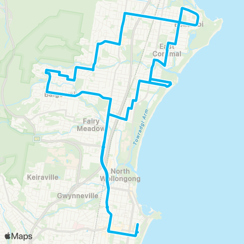 Illawarra Buses Network Wollongong to Bellambi via Towradgi (Loop Service) map