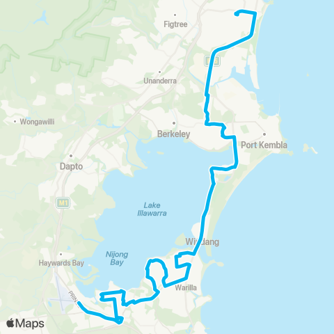 Illawarra Buses Network Oak Flats to Wollongong via Stockland Shellharbour map