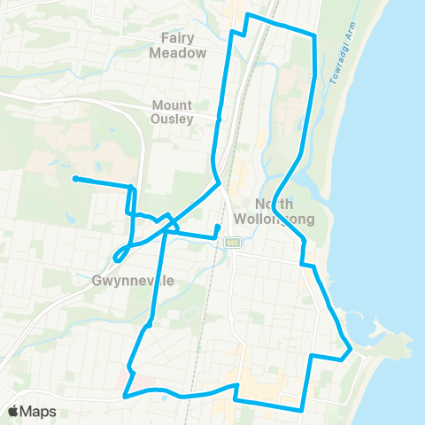 Illawarra Buses Network Univ of Wollongong to Wollongong via Gwynneville (Loop Service) map