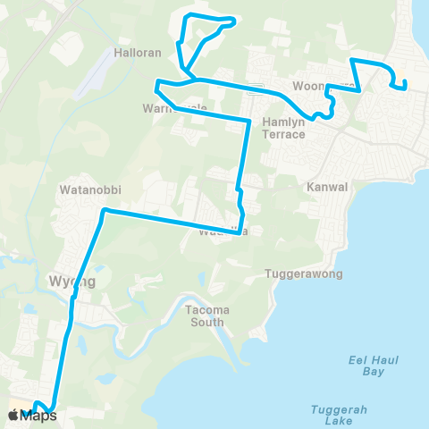 Central Coast Buses Network Tuggerah to Lk Haven via Wadalba & Warnervale map