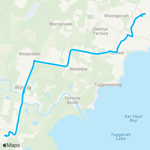 Central Coast Buses Network Tuggerah to Lk Haven via Pacific Hwy & Lk Haven Dr map