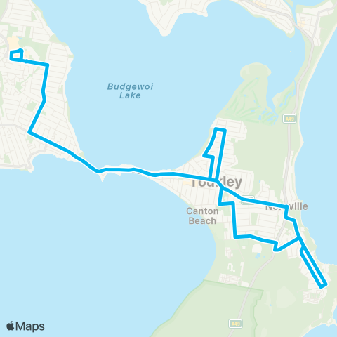 Central Coast Buses Network Lk Haven to Norah Head via Toukley & Noraville (Loop Service) map