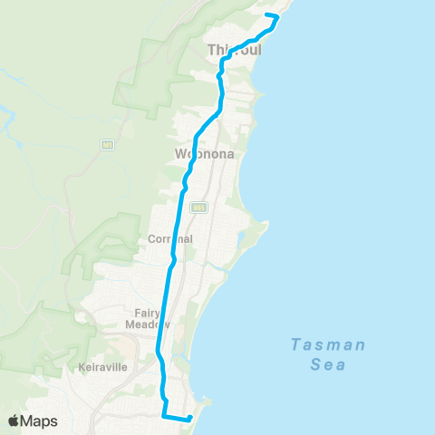 Illawarra Buses Network Austinmer Station to Wollongong map