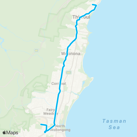 Illawarra Buses Network Austinmer Sta to Univ of Wollongong map