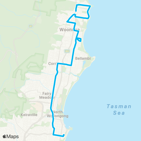 Illawarra Buses Network Bulli to Wollongong map