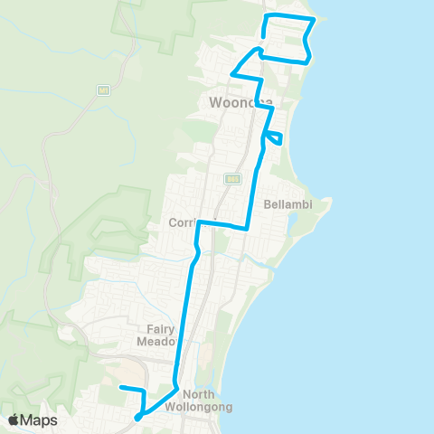 Illawarra Buses Network Bulli to University of Wollongong map