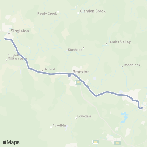 Temporary Buses Singleton, then all stations to Lochinvar, Maitland and return map