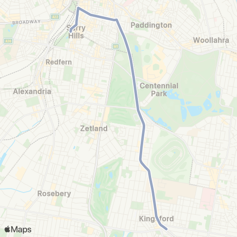 Temporary Buses Kingsford to Central map