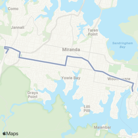 Temporary Buses Cronulla, then all stations to Sutherland and return map