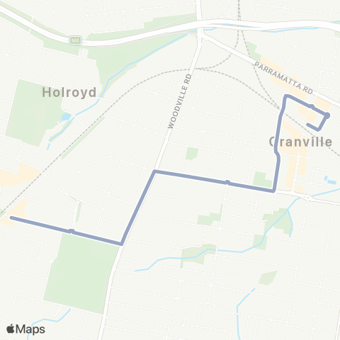 Temporary Buses Merrylands to Granville and return map