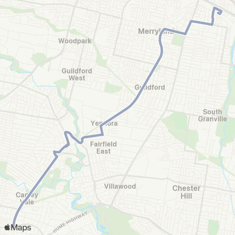 Temporary Buses Granville, then all stations to Cabramatta and return map