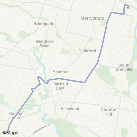 Temporary Buses Granville, then Fairfield, Canley Vale, Cabramatta and return map