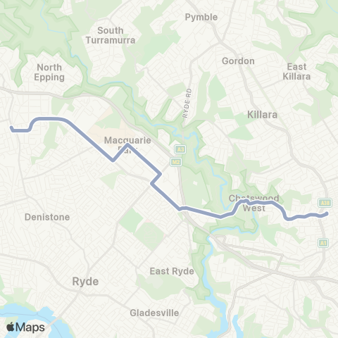 Temporary Buses Epping, then all stations to Chatswood and return map