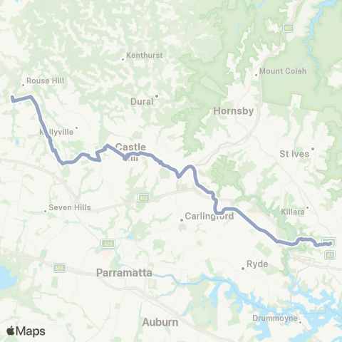 Temporary Buses Tallawong to Chatswood (Limited Stops) map