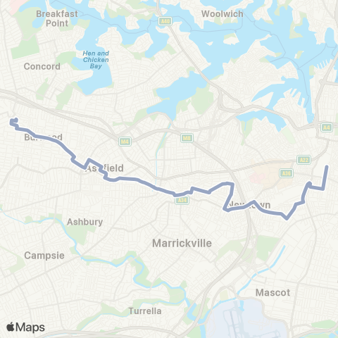 Temporary Buses Strathfield, then all stations to Central and return map