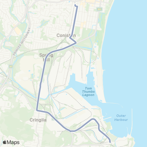 Temporary Buses Port Kembla, then all stations to Wollongong and return map