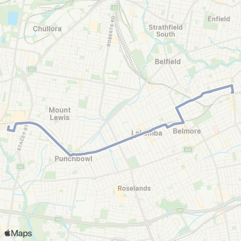 Temporary Buses Bankstown to Campsie map