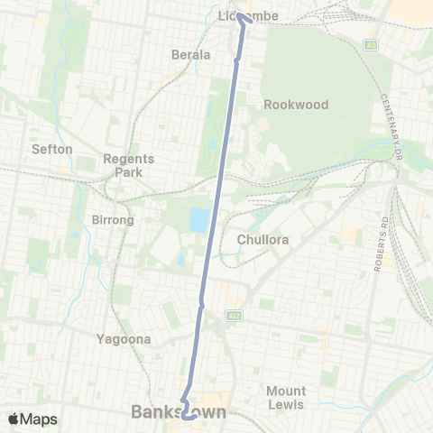 Temporary Buses Bankstown to Lidcombe (Limited stops) map