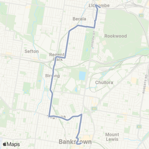 Temporary Buses Bankstown to Lidcombe map