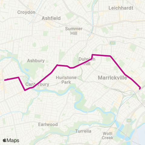 Sydney Buses Network Campsie to Sydenham via Canterbury (Ltd stops) map