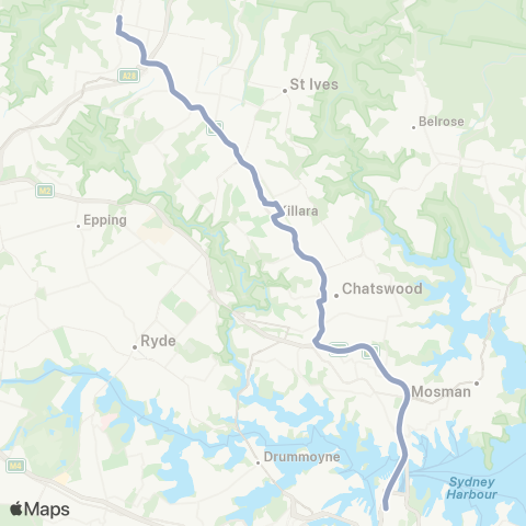 Temporary Buses Hornsby, then all stations to Chatswood, Wynyard and return map