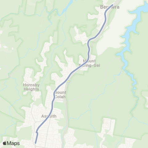 Temporary Buses Berowra, then all stations to Hornsby and return map